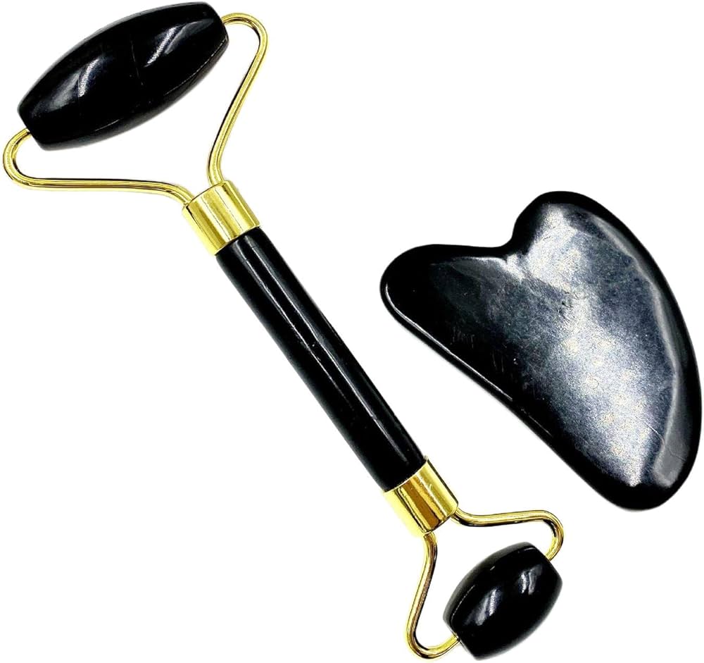 All black double head Jade facial massager & gua sha scraper