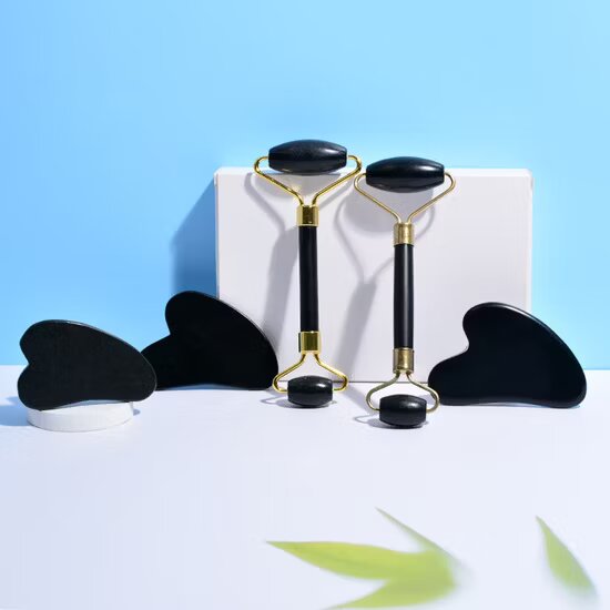 All black double head Jade facial massager & gua sha scraper